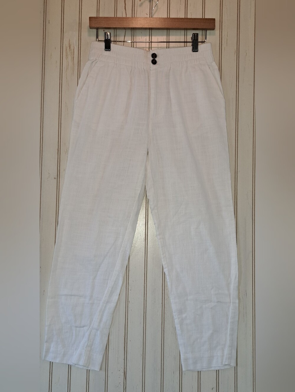 Maine Layer Elle Relaxed Crop Cotton Textured Pant XS Read White Beach Comfort - Picture 3 of 9
